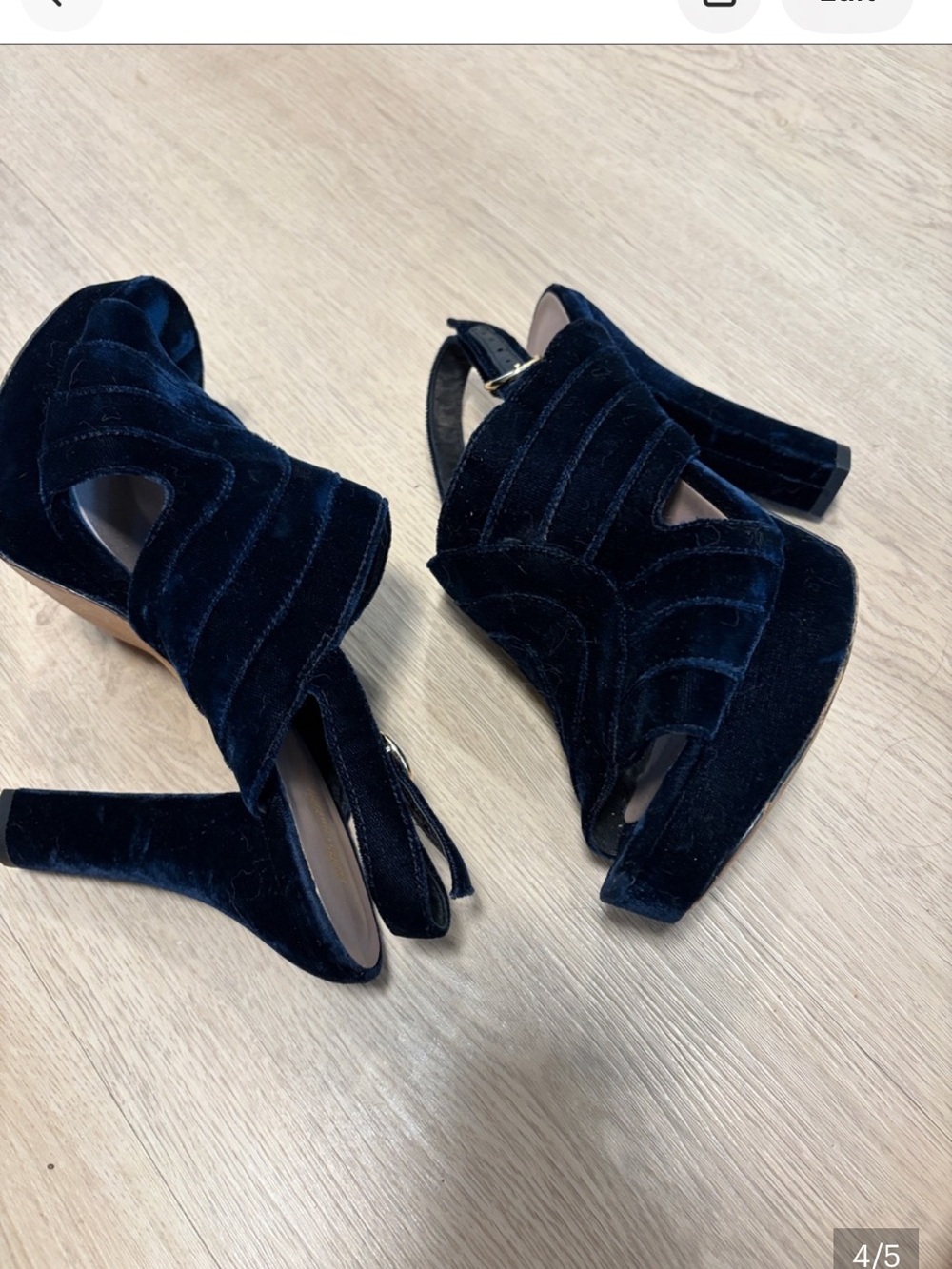 DIANE VON FURSTENBERG Navy Velvet Slingback Peep-Toe Heels